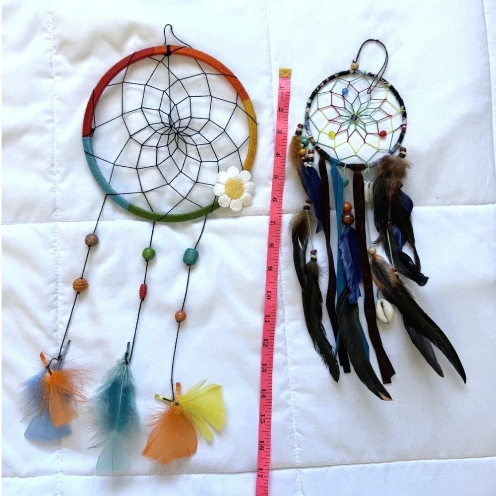 Lot of 14 Dream Catchers Boho Wall Hanging Handmade Feather Macrame Mixed Sizes